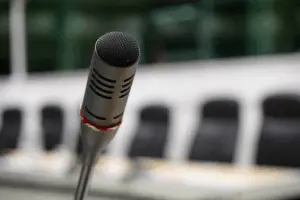 A microphone for a city council meeting