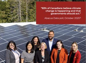 A group of people standing in front of solar panels