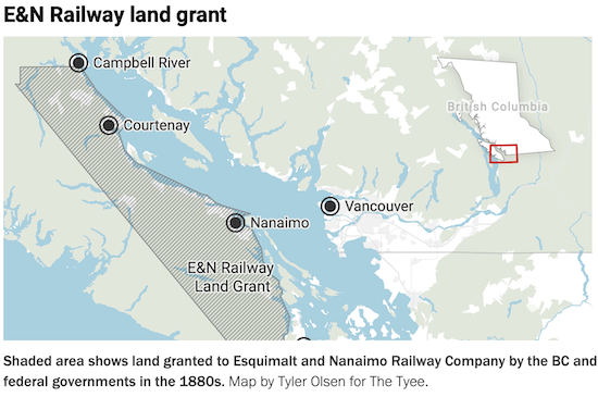 A map of Vancouver Island with a greyed out portion