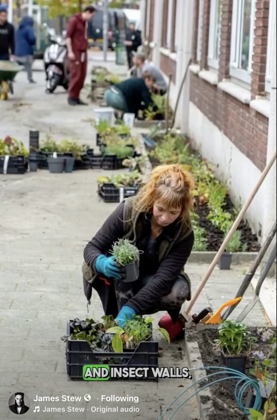 A woman planting outside her apartment