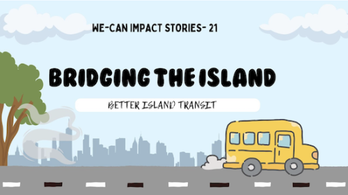 A cartoon image of a school bus driving along a street